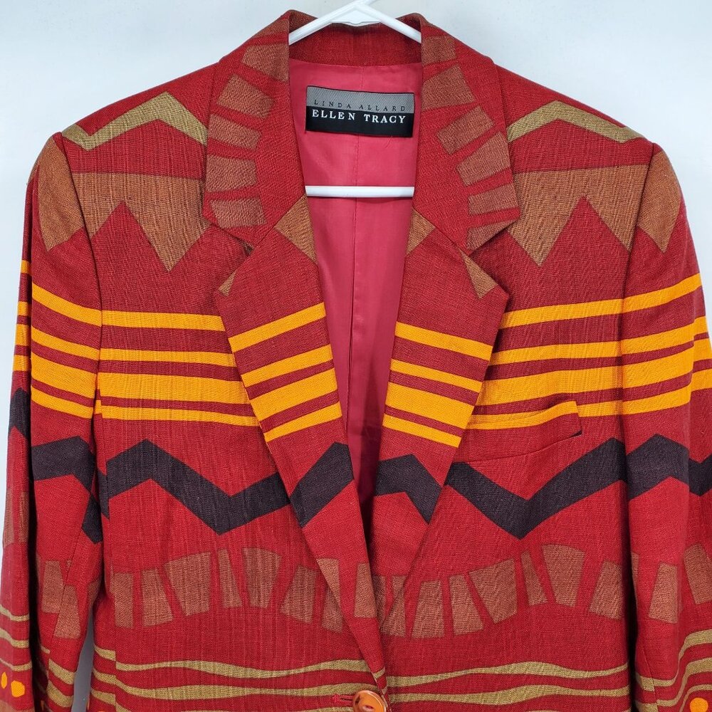 Red Patterned Single-Button Blazer Jacket - Picture 14 of 15